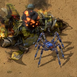 A Spidertron stands next to the crash site