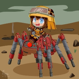 Fanart of a cute engineer riding the new spidertron