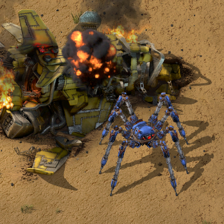 Spidertron Engineer with the crashed spaceship.