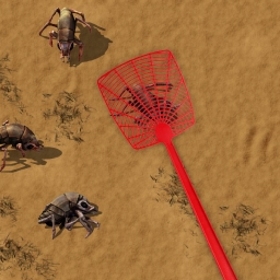 A biter being squashed by a fly swatter