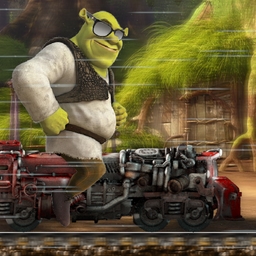 Shrek auf einem Zug